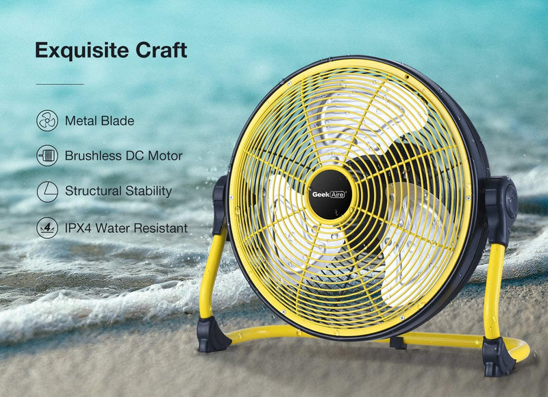 12 Inch Floor Fan, High Velocity Portable Fan with Metal Blades, Rechargeable  Built-In Battery - Whole Day Run-Time