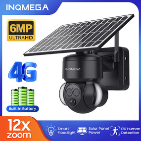 INQMEGA 6MP 12X Zoom Solar Camera - 4G Outdoor External WIFI Security Camera CCTV Wireless Surveillance Camera with Solar Panel 