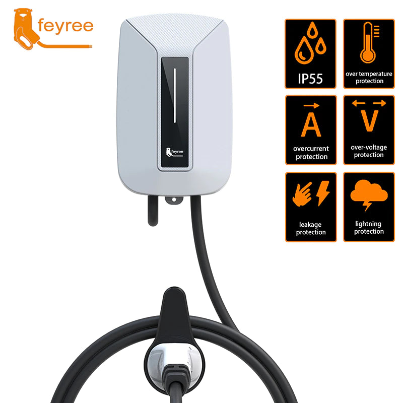  Wallbox Electric Vehicle Charging Station Type2 EVSE 32A 7KW 1 Phase IEC62196-2 Plug EV Charger 5M Cable
