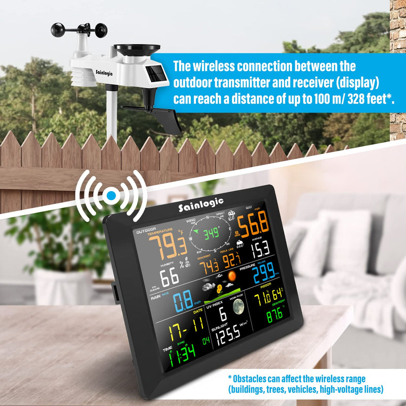 Wifi Weather Station, 10.2 Inch Large Display - Wireless Weather Station Indoor Outdoor - Rain Gauge, Wind Speed, Weather Forecast, Wind Gauge