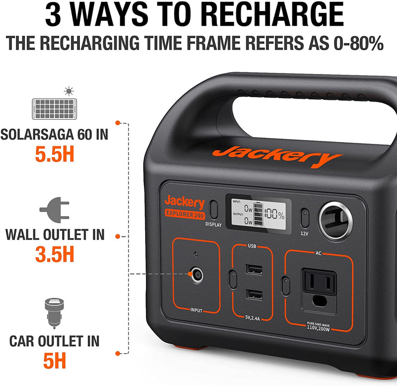 Portable Power Station - Explorer 240 - 240Wh Lithium Battery, 110V/200W Pure Sine Wave AC Outlet, Solar Generator (Solar Panel Not Included) for Camping, Travel, Hunting, Emergency