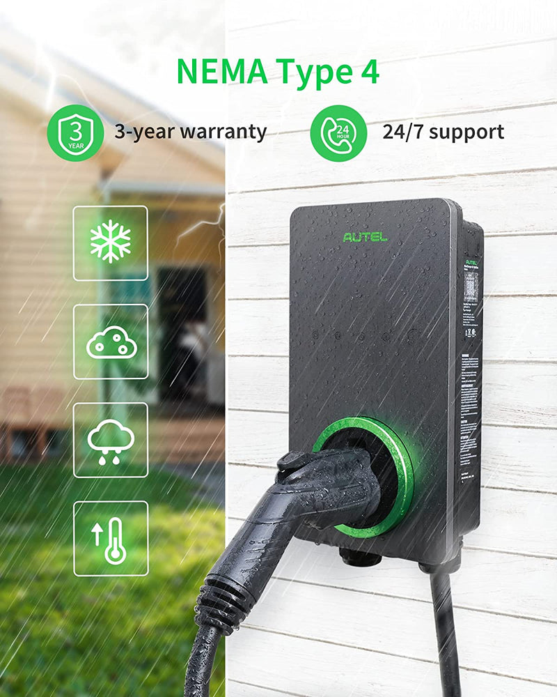 Smart Electric Vehicle Charger up to 50Amp, 240V, Indoor/Outdoor Car Charging Station with Level 2, Wi-Fi and Bluetooth Enabled EVSE, 25-Foot Cable