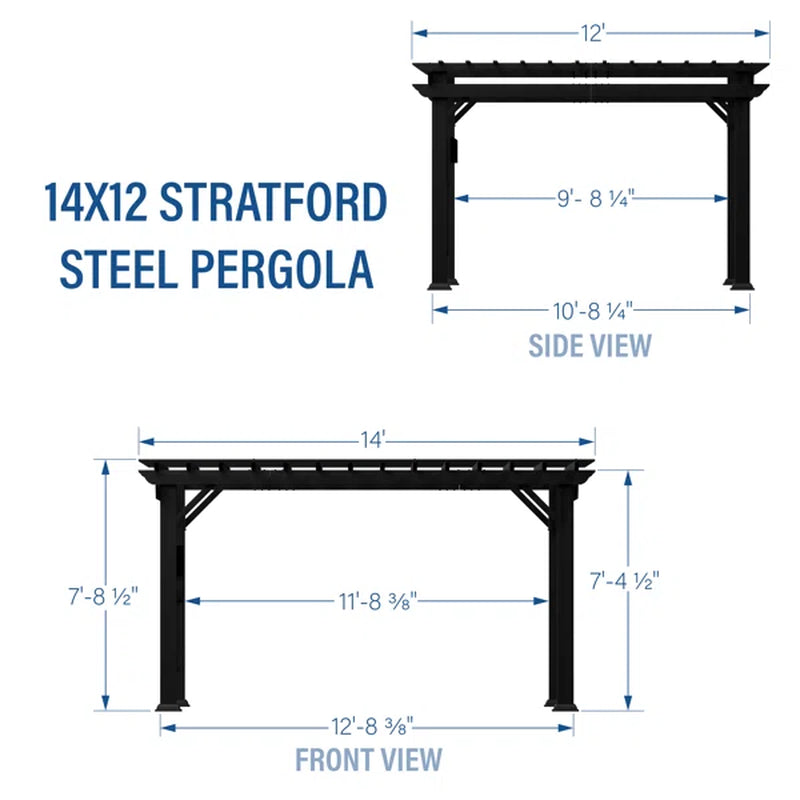 Stratford Car Port - Pergola - Black Steel 14 Ft. X 12 Ft. - Sail Shade Canopy