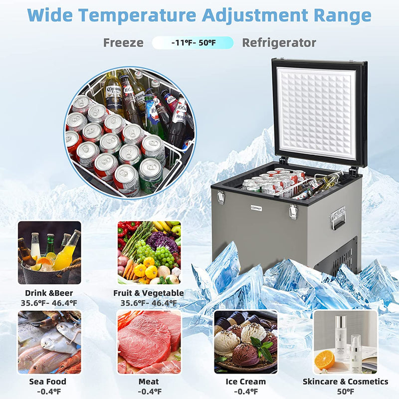 68-Quart  Portable Chest Freezer - Car Refrigerator (-11℉- 50℉) with 12V/24V DC & 110V/240V AC Adapter, Electric Compressor Fridge Cooler for Vehicles, Truck, RV
