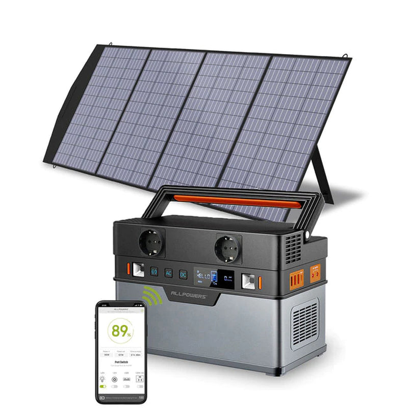 ALLPOWERS Portable Powerstation Backup Battery & Solar Panel Power Generator，700W / 1500W Emergency Power Supply, 18V Solarpanel