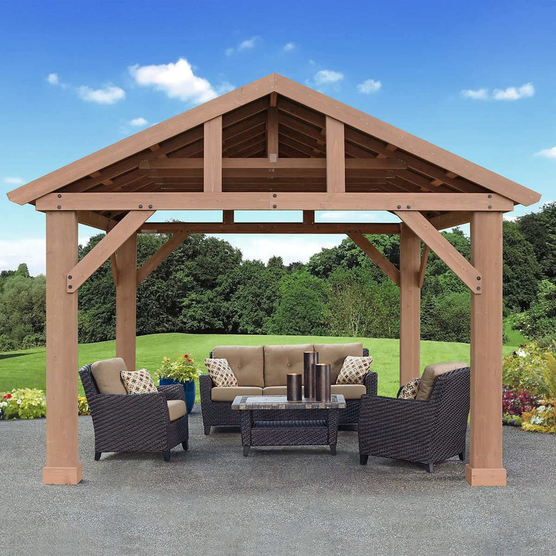 Cedar Wood & Aluminum 14 X 12 Outdoor Pavilion - Pre-Stained Premium  Gazebo