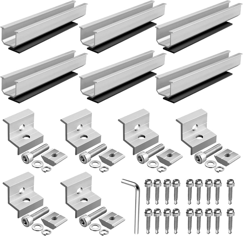 Solar Panel Bracket Kit,  6 Pieces Aluminium Mounting Rail 30Mm/35Mm Include 6 Screws M8 * 25Mm, Z-Bracket Set, Solar Mounting Rail Connector for Tin Roof, Flat Roof, Sheet Roof