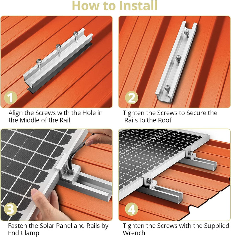 Solar Panel Bracket Kit,  6 Pieces Aluminium Mounting Rail 30Mm/35Mm Include 6 Screws M8 * 25Mm, Z-Bracket Set, Solar Mounting Rail Connector for Tin Roof, Flat Roof, Sheet Roof