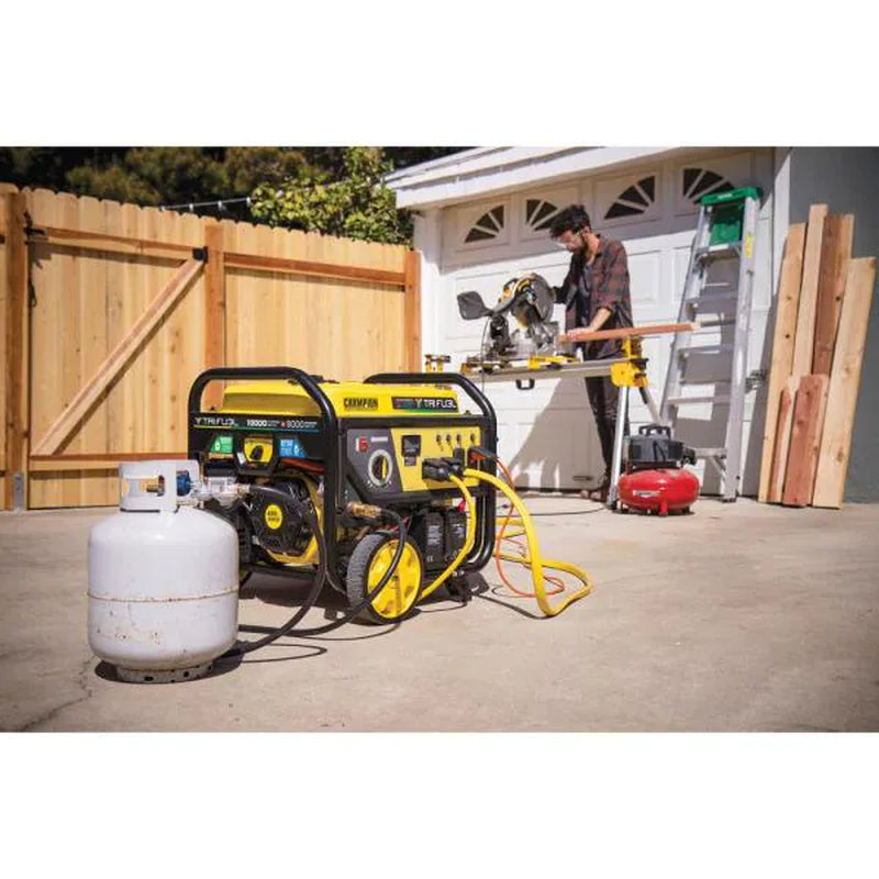 Champion 10,000 Watt Electric Start Tri-Fuel Portable Generator - Gasoline Propane and Natural Gas with NG and LPG Hoses