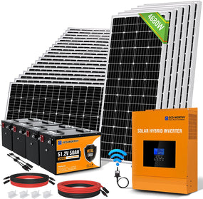 Solar Power Kit - 18.7KWh 4680W - 24Pcs 195W Mono Solar Panel + 1Pc 5000W 48V All-In-One MPPT Solar Charge Inverter + 4Pcs 48V 50AH Lithium Battery(10Kwh) +Z-Bracket