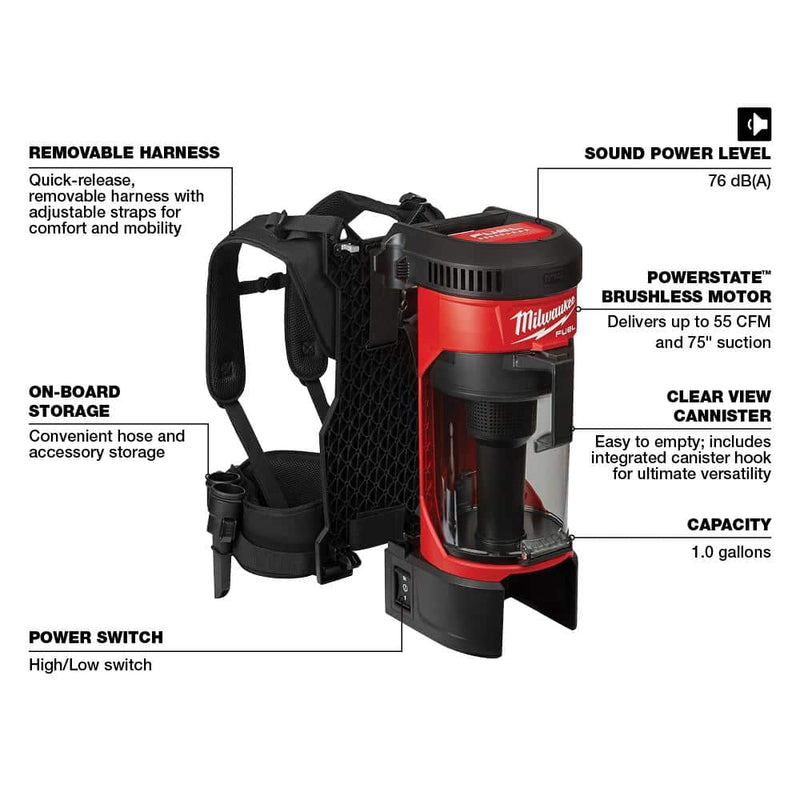 MILWAUKEE M18 FUEL 3-in-1 Backpack Vacuum -18-Volt Lithium-Ion Brushless 1 Gal. Cordless 3-In-1 Backpack Vacuum (Vacuum-Only)
