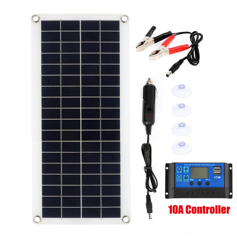 300W Complete Solar Panel Kit -12V USB with 10-60A Controller - Solar Cells for Car, Yacht, RV, Boat - Moblie Phone Battery Charger