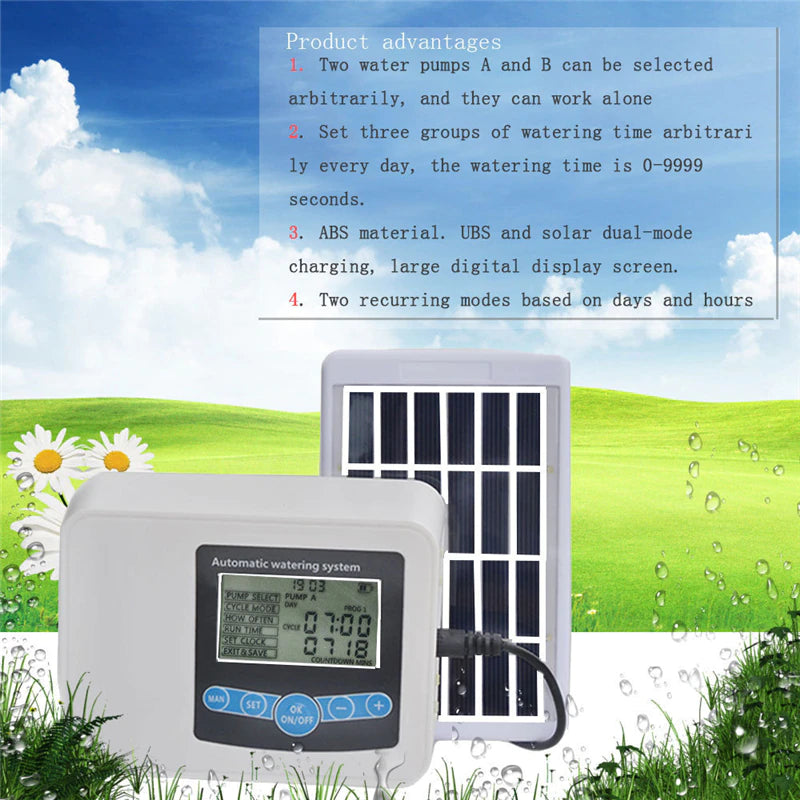Solar Energy Double Pump - Timed Watering Device 79Pcs/Set  Garden, Irrigation Tool, Atomizer, Timer