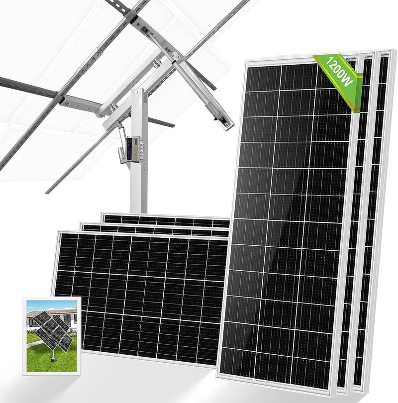 Solar Tracking System1200W : 6Pcs 195W Monocrystalline Solar Panels, Dual Axis Bracket with Tracker Controller for Off Grid Applications
