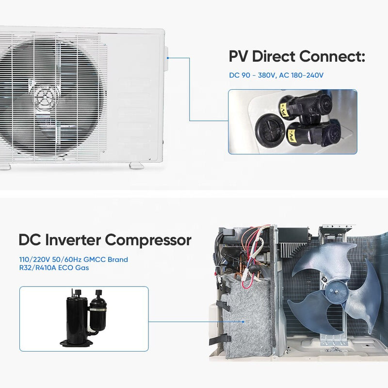 Off Grid Solar Air Conditioner - Solar Power Minisplit AC Unit  48V Dc Battery Voltage