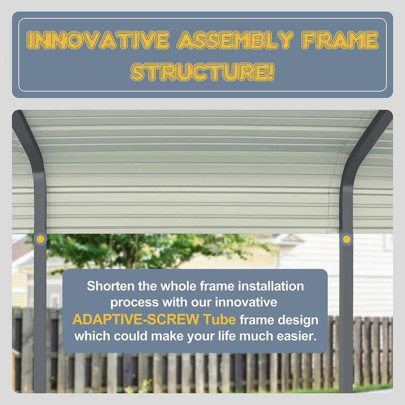 Metal Carport Kit - 12 X 20 FT - Heavy Duty Car Shelter - Metal Roof, Frame and Bolts for Car, Boat, Grey
