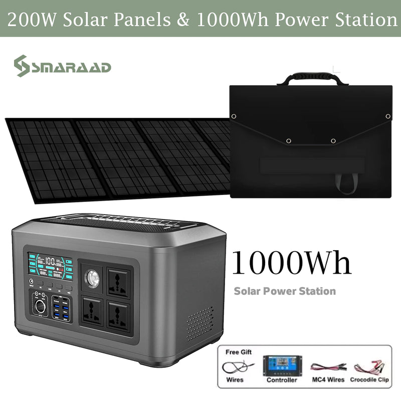 Portable Power Station 1000Wh Solar Generator (Peak1150W) 100V~240V AC Outlets - Backup Battery Pack, Medical, Outdoor, Rv/Van