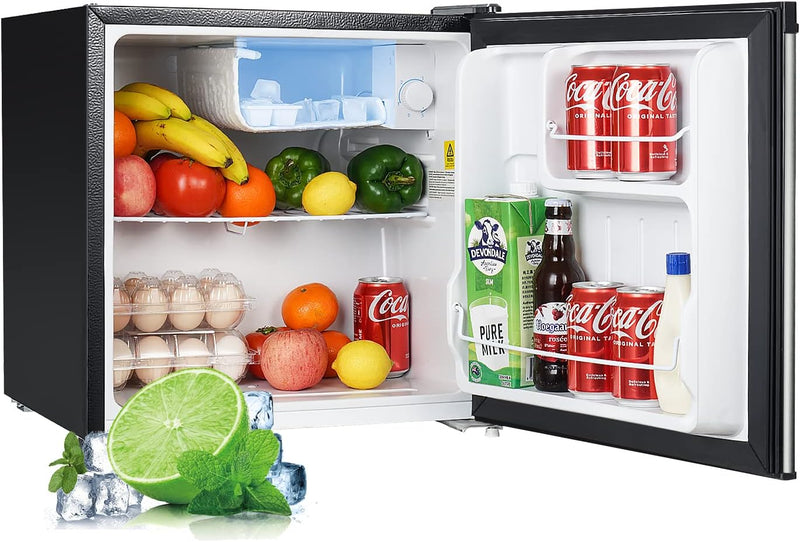 Mini Fridge with Freezer 1.7 Cu.Ft , Adjustable Thermostat, Energy Saving, Low Noise, Single Door Refrigerator Stainless-Fr17