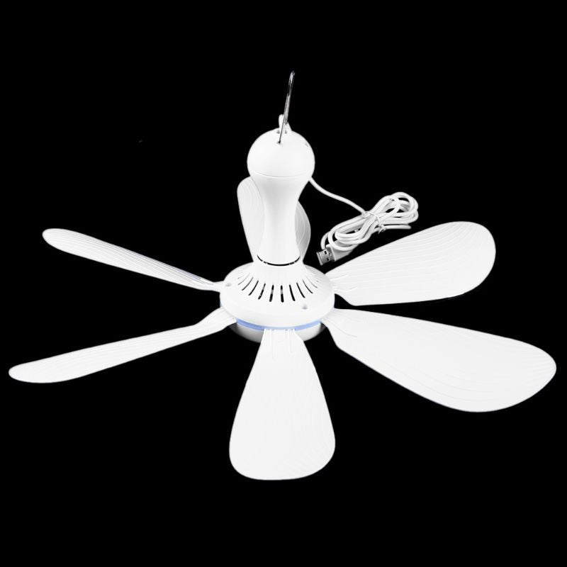 Silent Ceiling Fan - 6 Blades - USB Powered with Remote Control - 4 Speeds - Hanging Design for Camping, Dormitory, Tent