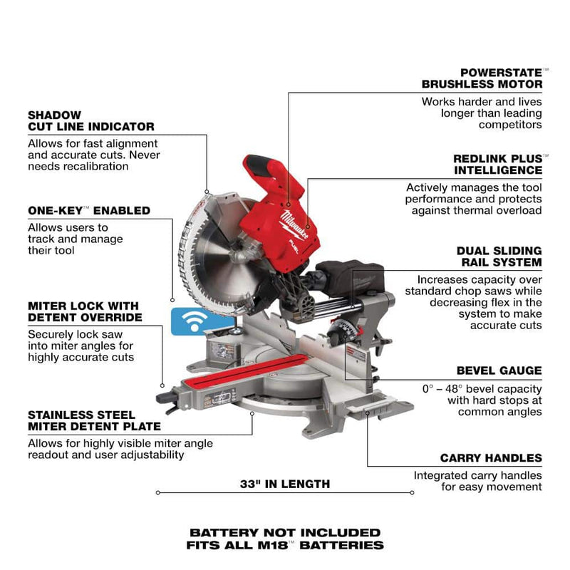  MILWAUKEE M18 FUEL 12 in. Dual Bevel Sliding Compound Miter Saw -18V Lithium-Ion Brushless Cordless 12 In. Dual Bevel Sliding Compound Miter Saw (Tool-Only)