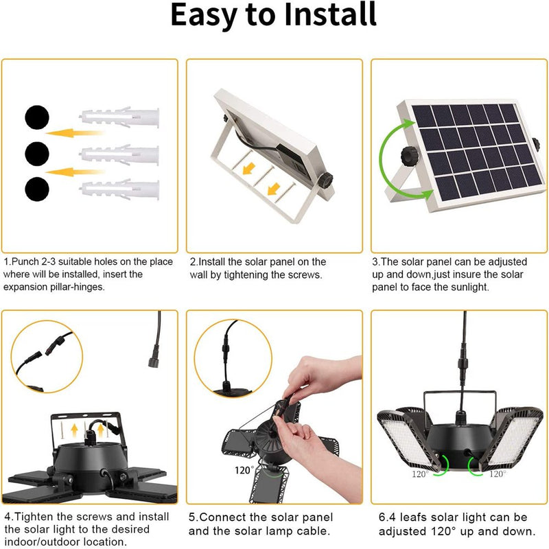 Solar Pendant Light Indoor / Outdoor - 1000LM 128LED 4-Leaf 120° Adjustable Solar Motion Sensor Light with Remote - 4 Lighting Modes