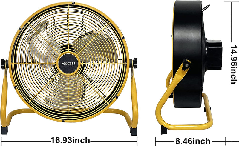 12 Inch High Velocity Rechargeable Floor Fan with Metal Blade 12-Speed Portable Power Fan for Home, Travel, Commercial, Residential, Outdoor Indoor Use, Yellow