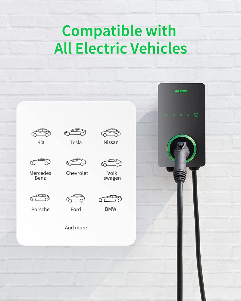 Smart Electric Vehicle Charger up to 50Amp, 240V, Indoor/Outdoor Car Charging Station with Level 2, Wi-Fi and Bluetooth Enabled EVSE, 25-Foot Cable