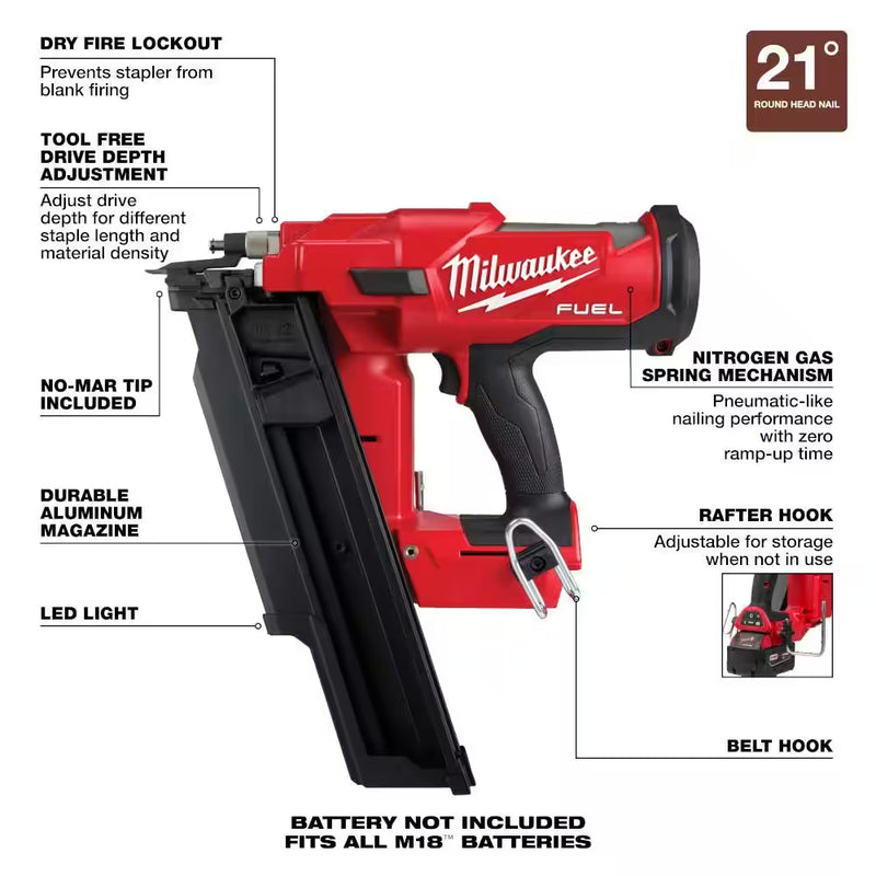 Milwaukee Lithium-Ion Brushless Cordless Framing Nailer (Tool-Only) M18 FUEL 3-1/2 In. 18-Volt 21-Degree