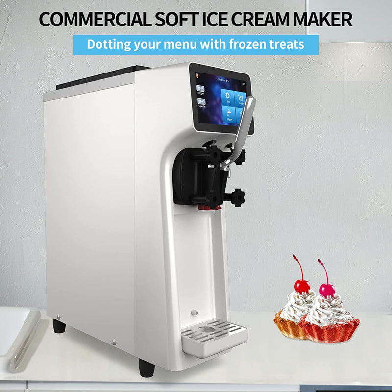 Ice Cream Maker - Commercial Machine - 1000W Single Flavor Soft Serve 110V Ice Cream Machine 2.7 to 4 Gallons per Hour Touch LCD Display & Auto Clean