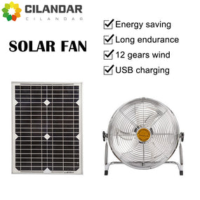 Household Solar Fan 12-Speed Outdoor Portable Fan USB Mobile Phone Fishing Light Charging