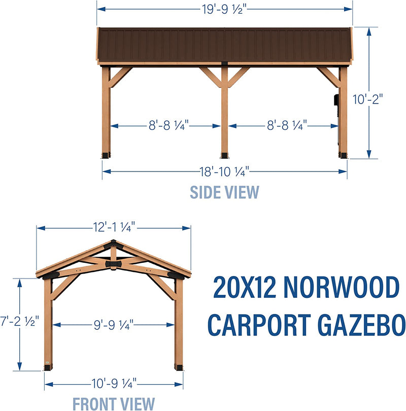 Norwood 20 Ft. X 12 Ft. All Cedar Carport with Hard Top Steel Roof